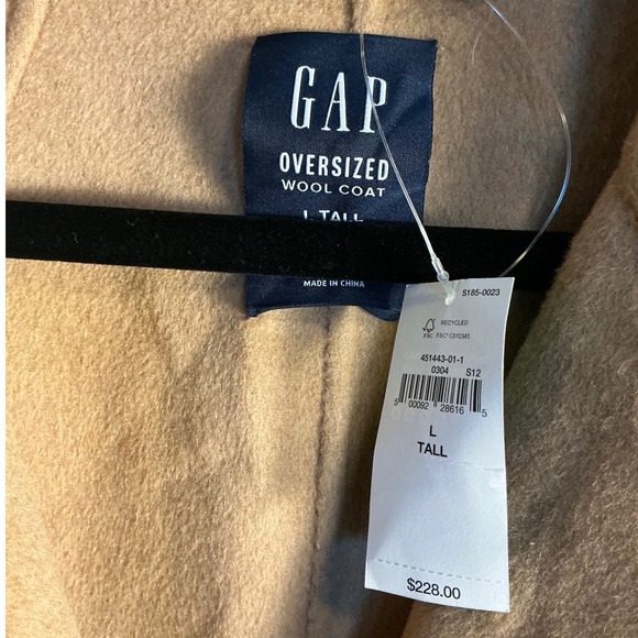 GAP Oversized Wool Coat Camel Tan Double Breasted Belted L Tall - Picture 3 of 6